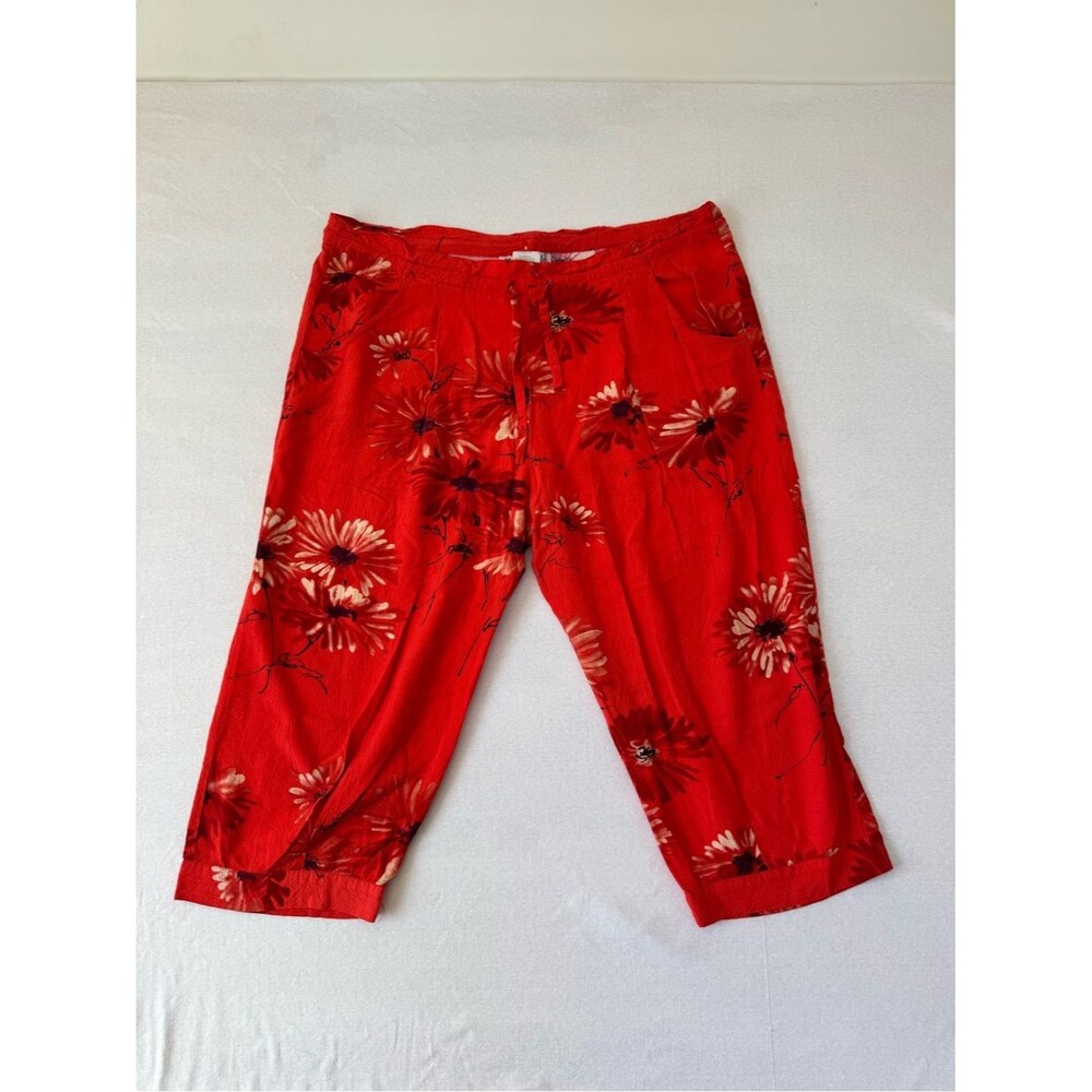 Jams World Red Daisy Pants Medium Lagenlook Hawaiian Bohemian M